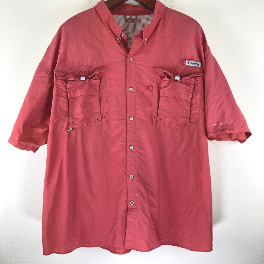 Coastal Lakeside Columbia PFG Fishing Shirt Coral Pink Short Sleeve Plus 3XL